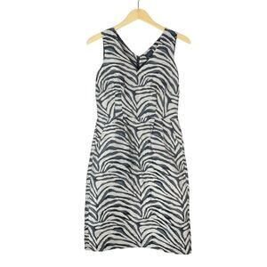 Banana Republic Women's Zebra Print Sleeveless Dress Silver Black Size 6 Pockets